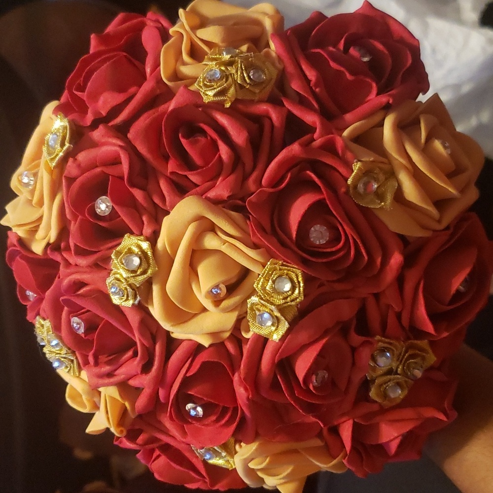 Red and Gold Rose Maid of Honor Bouquet